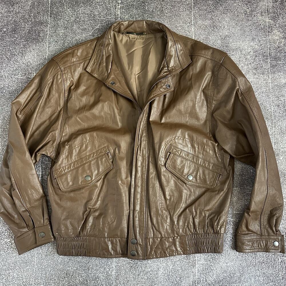 Mens Vintage 90s Echtes Leder Brown German Leather Motorcycle Bomber Jacket Sz S